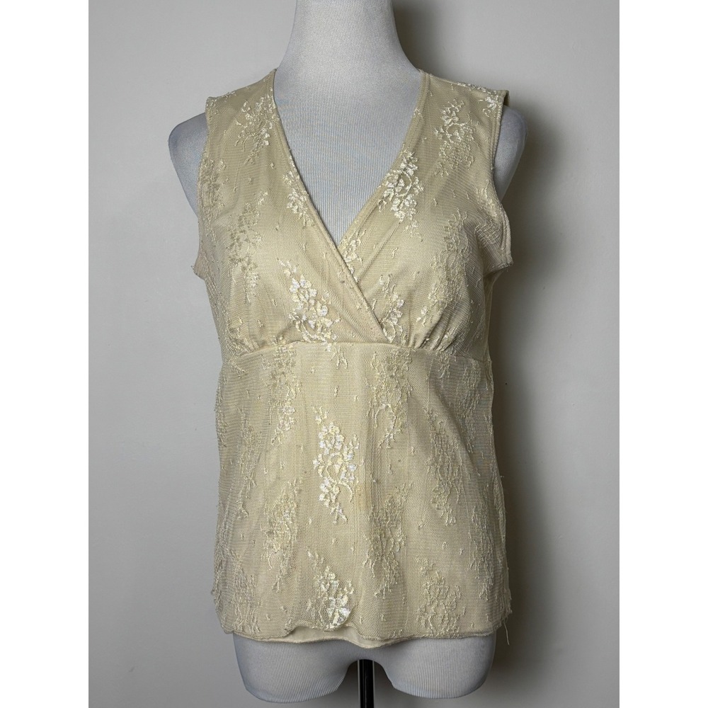 Susan Lawrence VTG Y2K Sleeveless Babydoll‎ Lace Top SZ L Fairy Feminine V-Neck